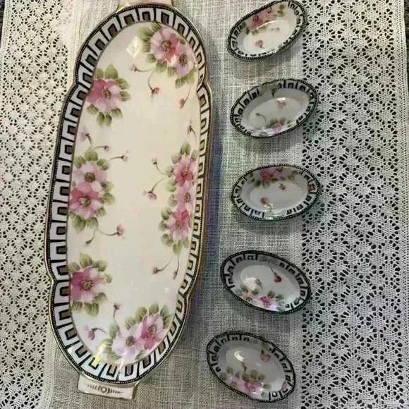 Nippon Vintage Hand Painted Jonroth‎ Studios (Japan) 6 Piece Serving Tray - Picture 1 of 11